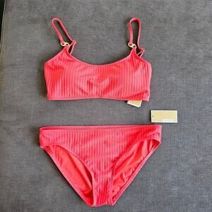 Michael Kors Pink Ribbed Textured Bikini Set Top & Bottom 2PC Swimwear Size XL